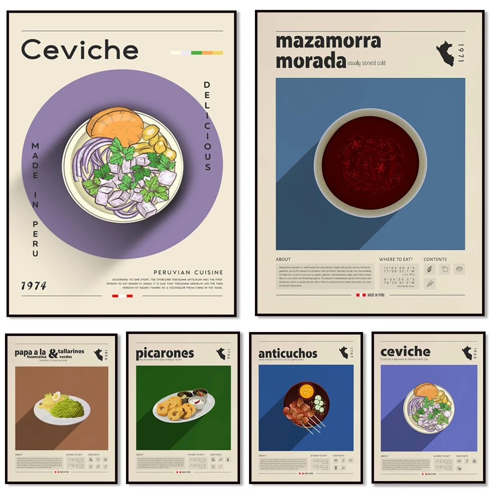 

Peruvian cuisine, ceviche poster, vintage food print, housewarming gift, kitchen decor, mid century poster, minimalist print
