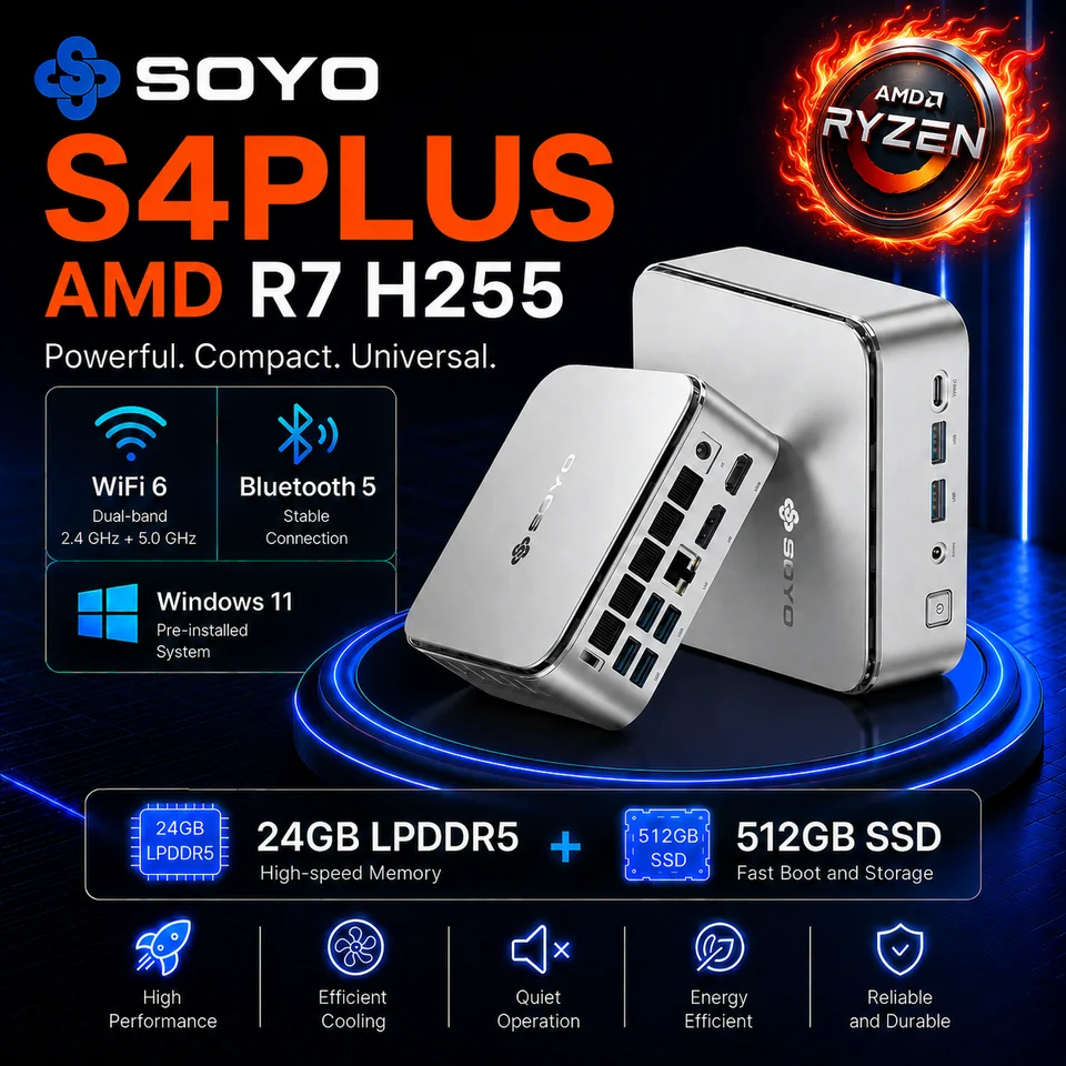 【¥77,102】SOYO S4 Plus ミニPC Ryzen 7 H255 Radeon 780M 24GB+512GB 特別割引-アリエク特価アラート