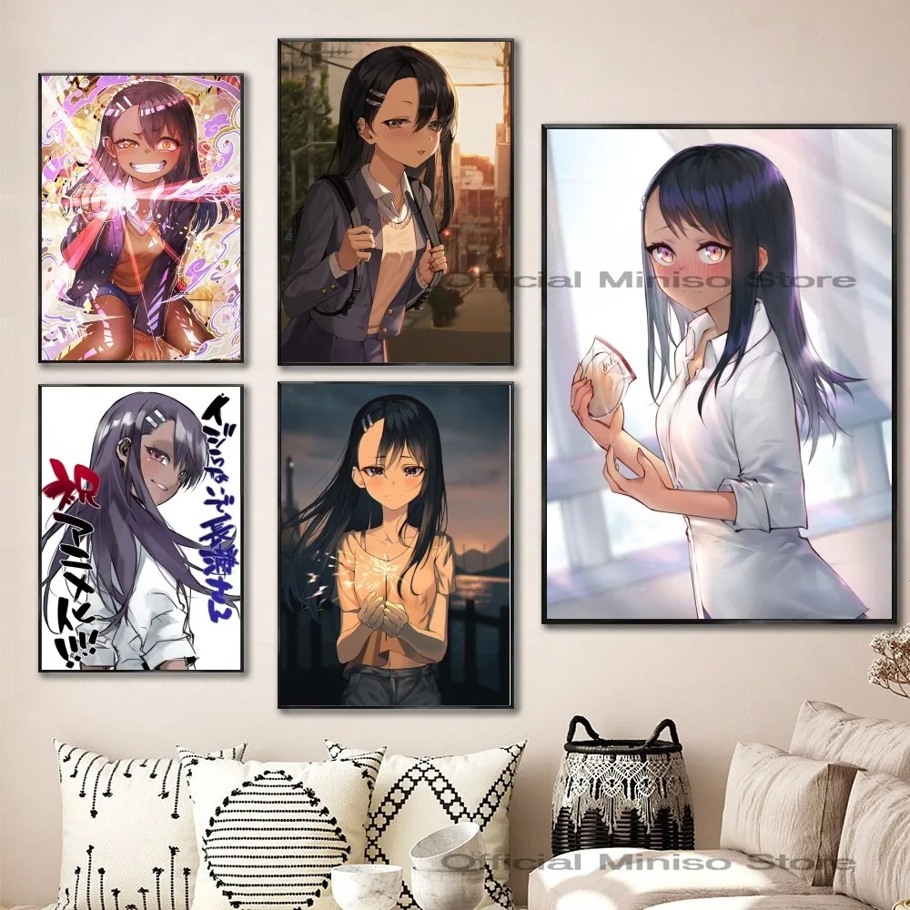 1pc Anime Don't Toy With Me Miss Nagatoro Poster Self-adhesive Art Waterproof Paper Sticker Coffee House Bar Room Wall Decor