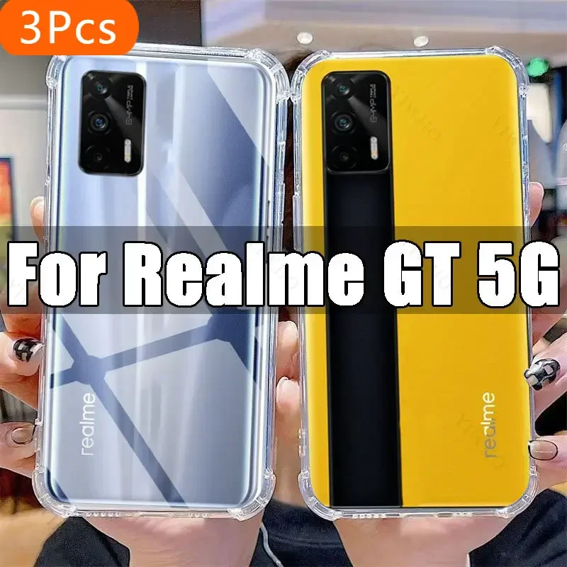 

3Pcs Clear Phone Case for Realme GT 5G TPU Transparent Case Realme G T RealmeGT 6.43" RMX2202 Shockproof Anti-scratch Covers