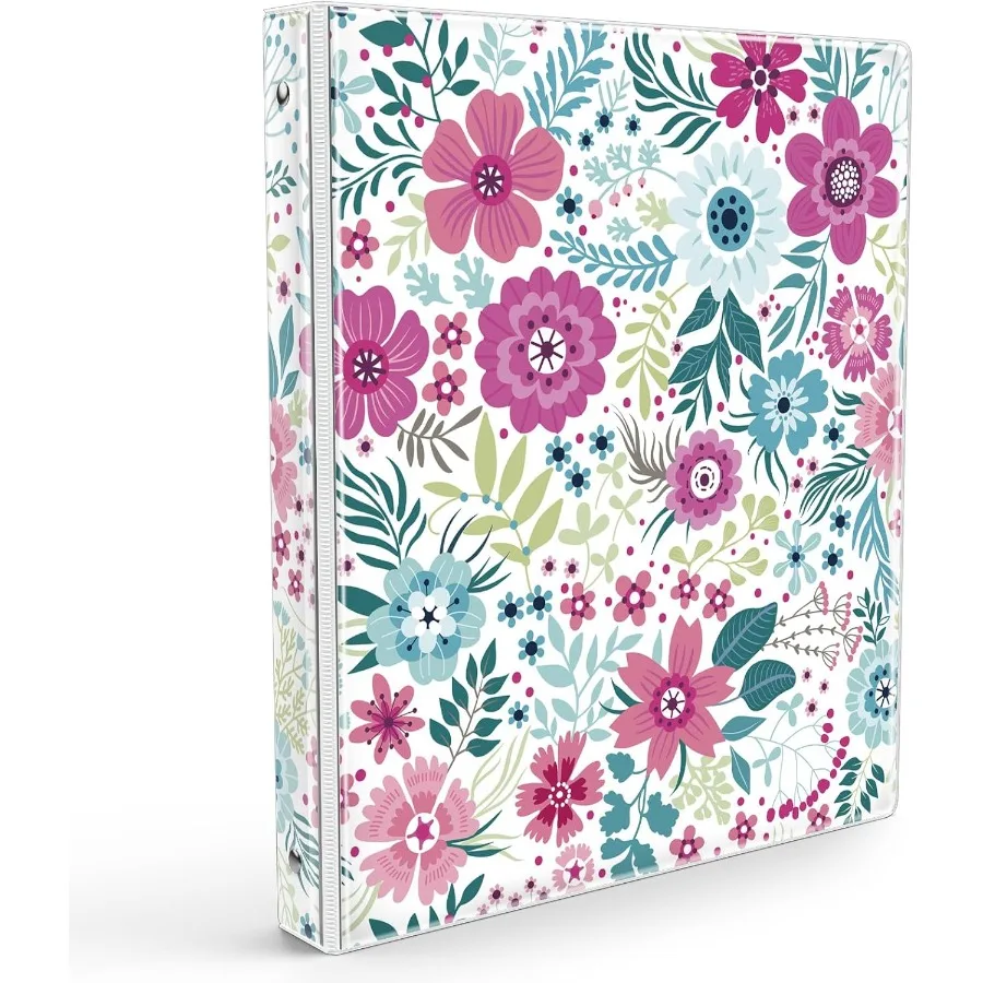 Floral 3 Ring Binder 1 Ih tive Recipe Binde Client Records with Clear Interior Pockets for Letteize 11" x 8.5" Paper PVC Cover
