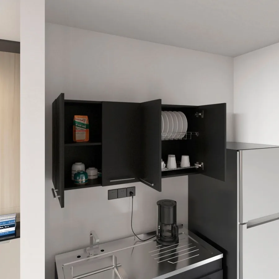 Stockton Armario de pared rectangular con cuatro puertas abatibles, negro gue