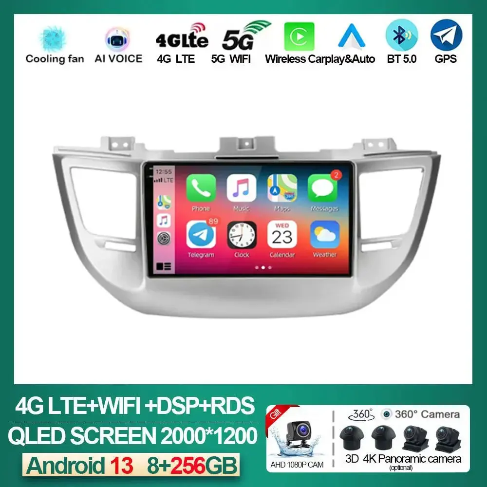 

Android 13 Carplay Auto WIFI+4G Radio For Hyundai Tucson 3 IX35 2015-2018 Car Radio Multimedia Video Stereo Player Navigation BT