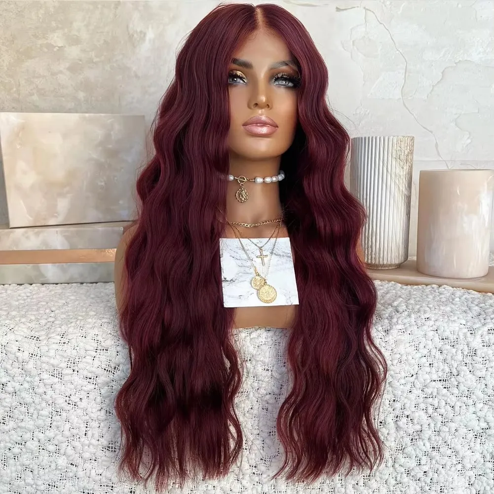 Synthetic Hair Lace Front Wig Burgundy Red Loose Deep Wave Lace Wigs for Women Heat Resistant Fiber  Glueless Cosplay Party Hair