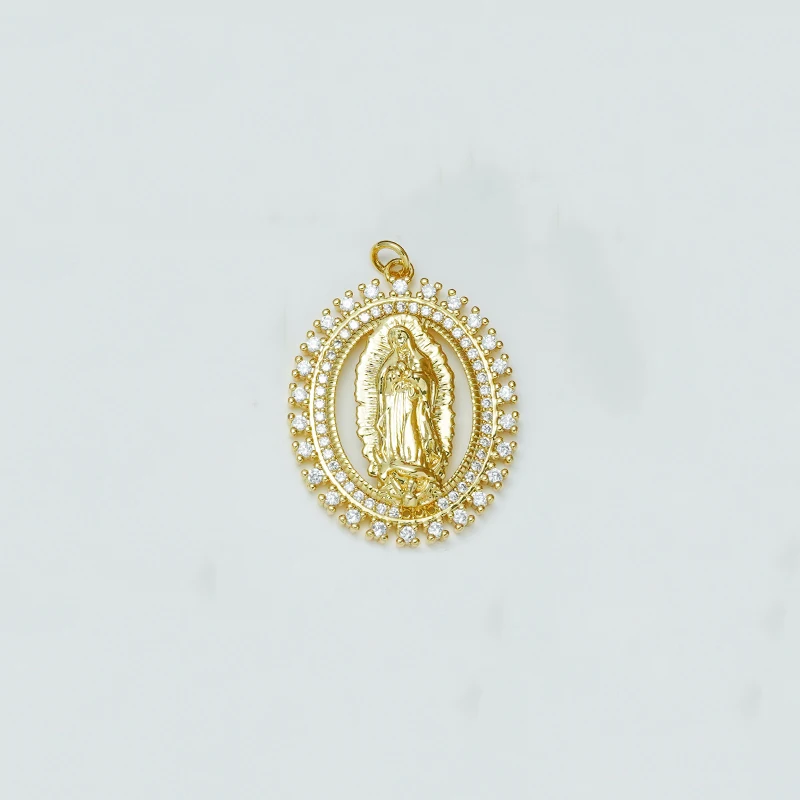 4 Pcs Christianity Saint Pendant Diy Necklace Making Accessorie Pave Inlay Zircon Heart Oval Hollow Jewelry Brass Part Wholesale