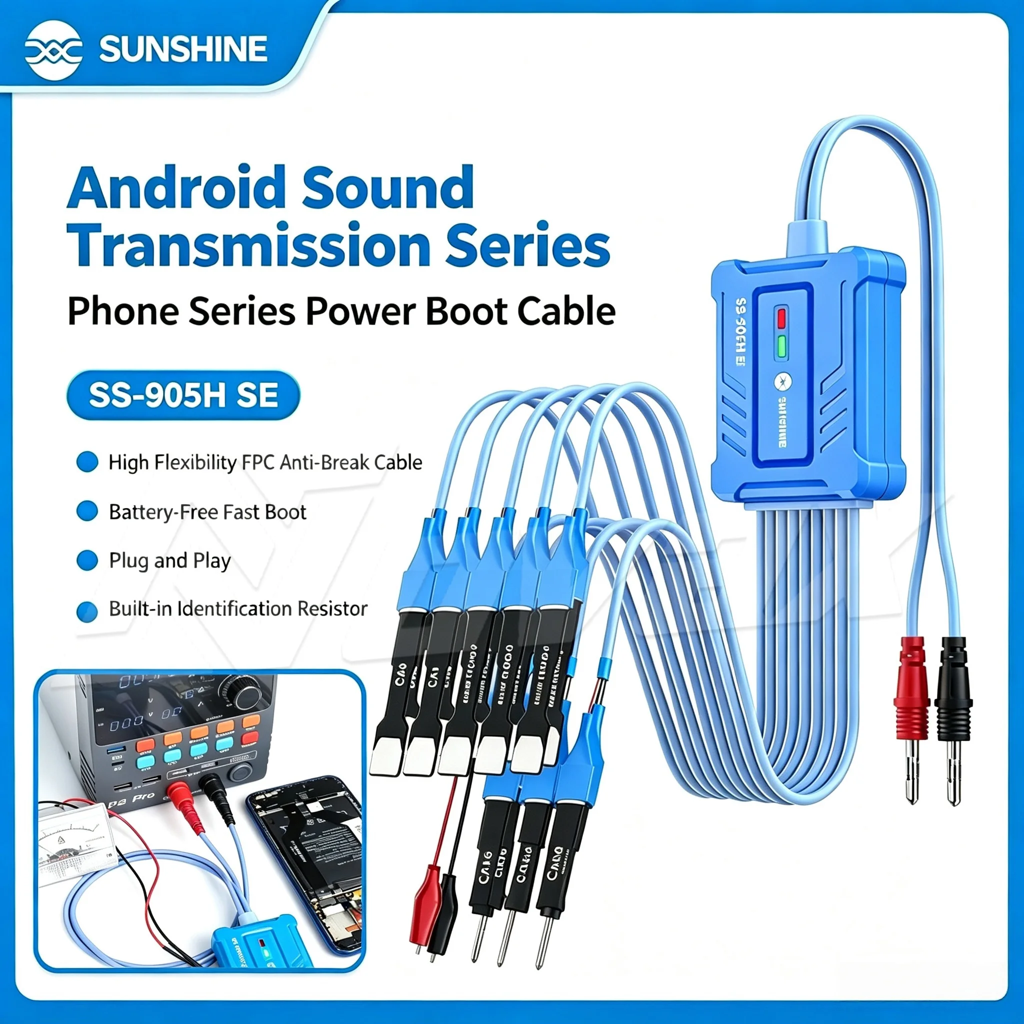 SUNSHINE SS-905H SE is suitable for HW MI SAM OP HTC Transsion Android series maintenance dedicated power supply startup cable
