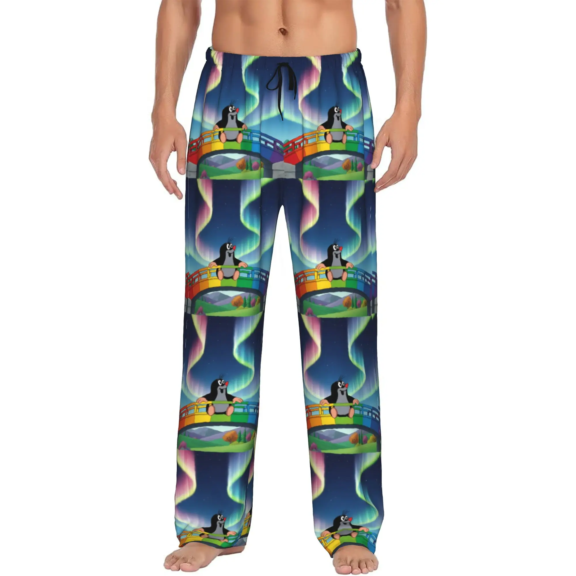 Custom Funny Cartoon Krtek Pajama Pants Men  Lounge Sleep Drawstring Sleepwear Bottoms with Pockets