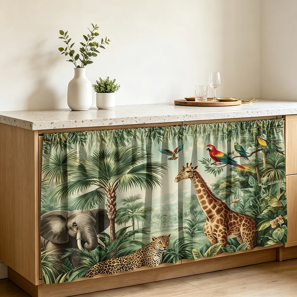 1PC Tropical Wild Animal Table Skirt, Polyester Rod Pocket Easy Clean Cover for Kitchen Cabinet Living Room Home Decor