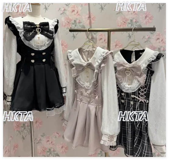 

Japanese-style Slim-fit Embroidered Bow Dress Shorts Set Women Girls 2026 Spring New Long-sleeve Dress and Shorts 2-piece Set