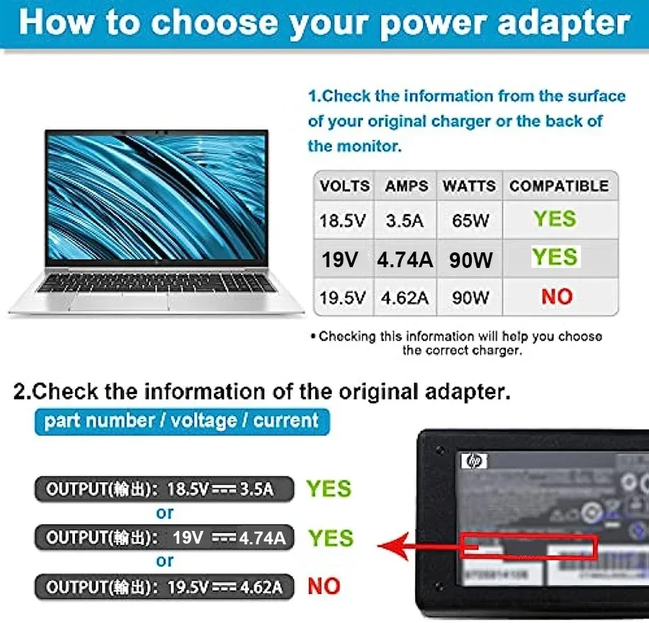 19V 4.74A 90W Laptop Ac Adapter Charger For HP Compaq 2170p 2530p 2540p 2560p 2570p 2730p 2740p 2760p 2230s 4415s 4720s 6450b