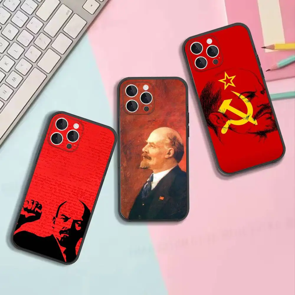 L-Lenin Soviet Communism Shockproof Soft Black Cell Phone Cover, Fit for iPhone 11,12,13,14,15,16,17,Pro,Max,Plus,X,XS,SE4,Mini