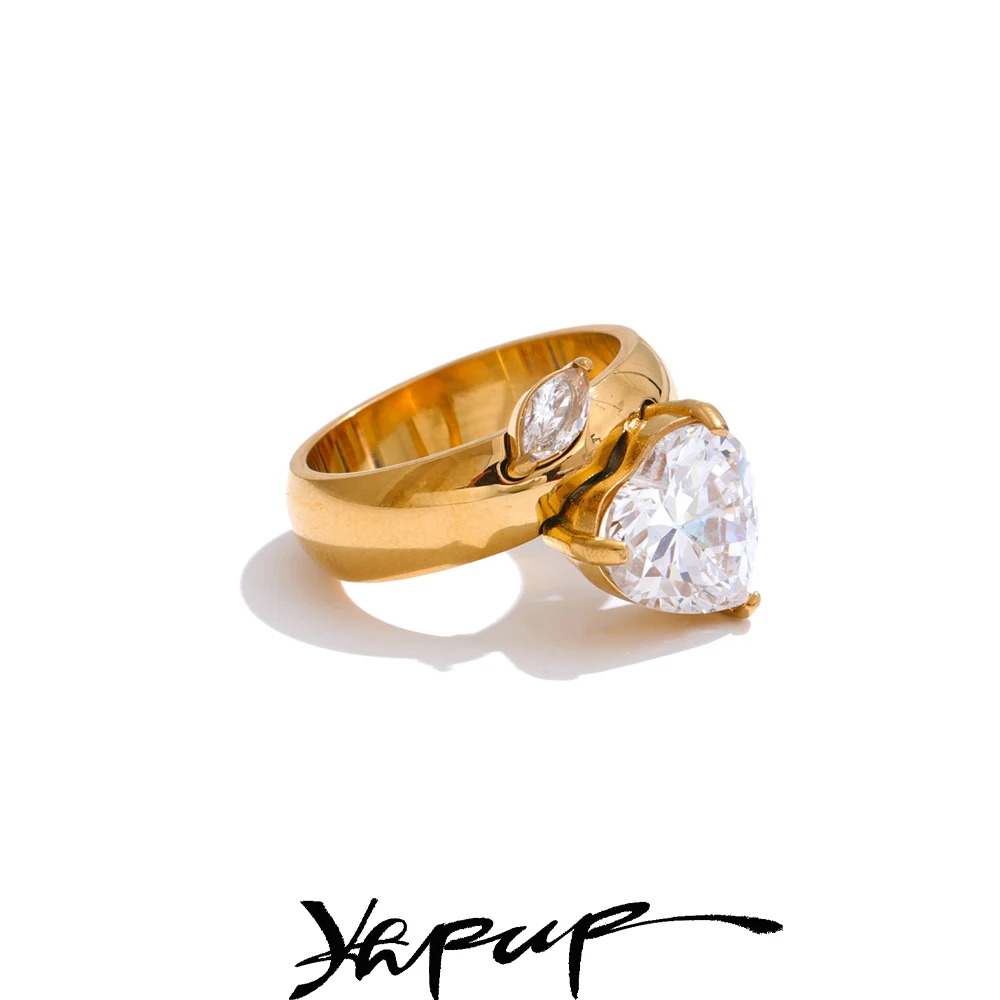 Yhpup Size 678 18K Golden PVD Plated Rust Prevention Bling Cubic Zirconia Ring for Women Stainless Steel Fashion Smooth Jewelry
