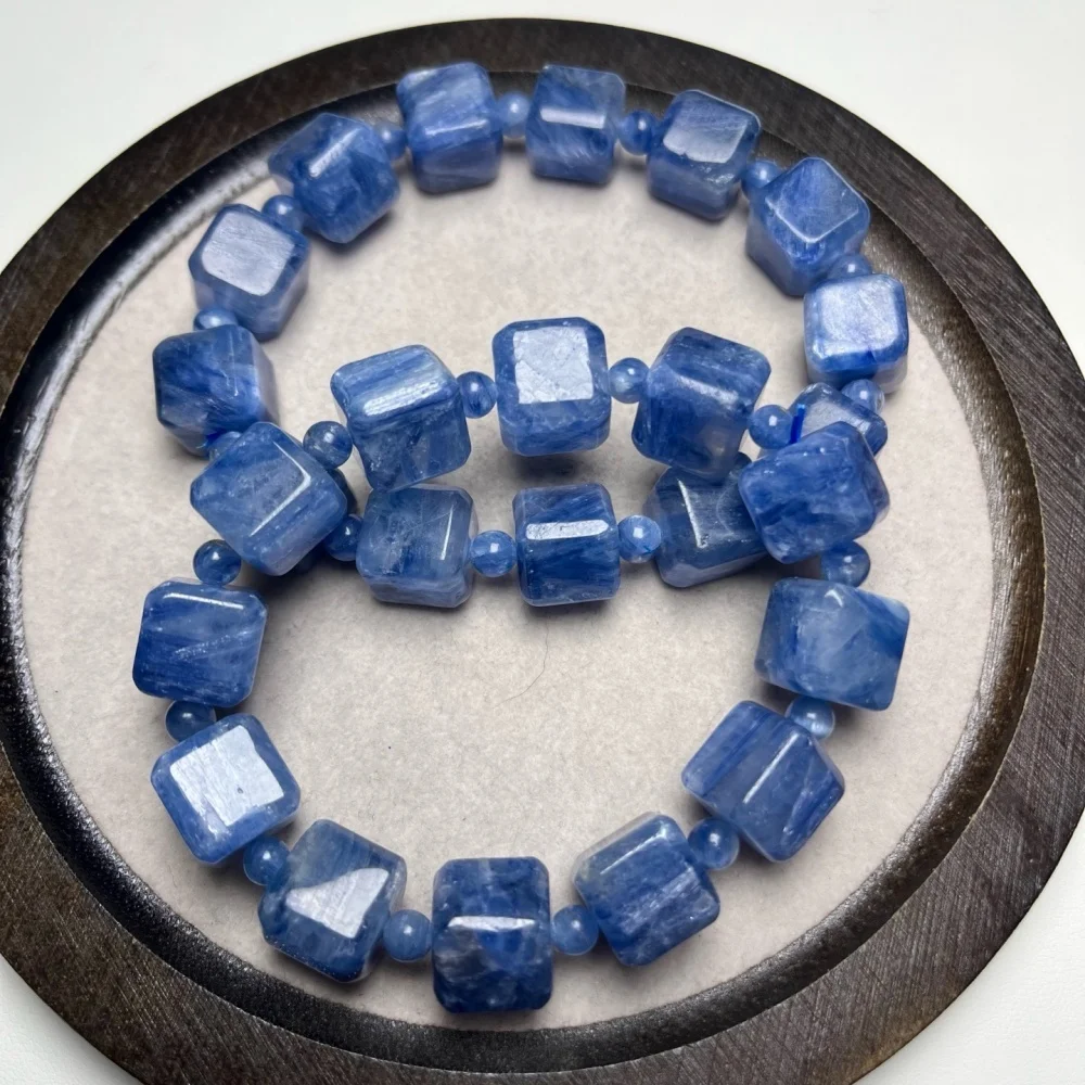 12MM Natural Freeform Kyanite Cube Bracelet Women Energy Reiki Healing Bangle Jewelry Holiday Gift 1PCS