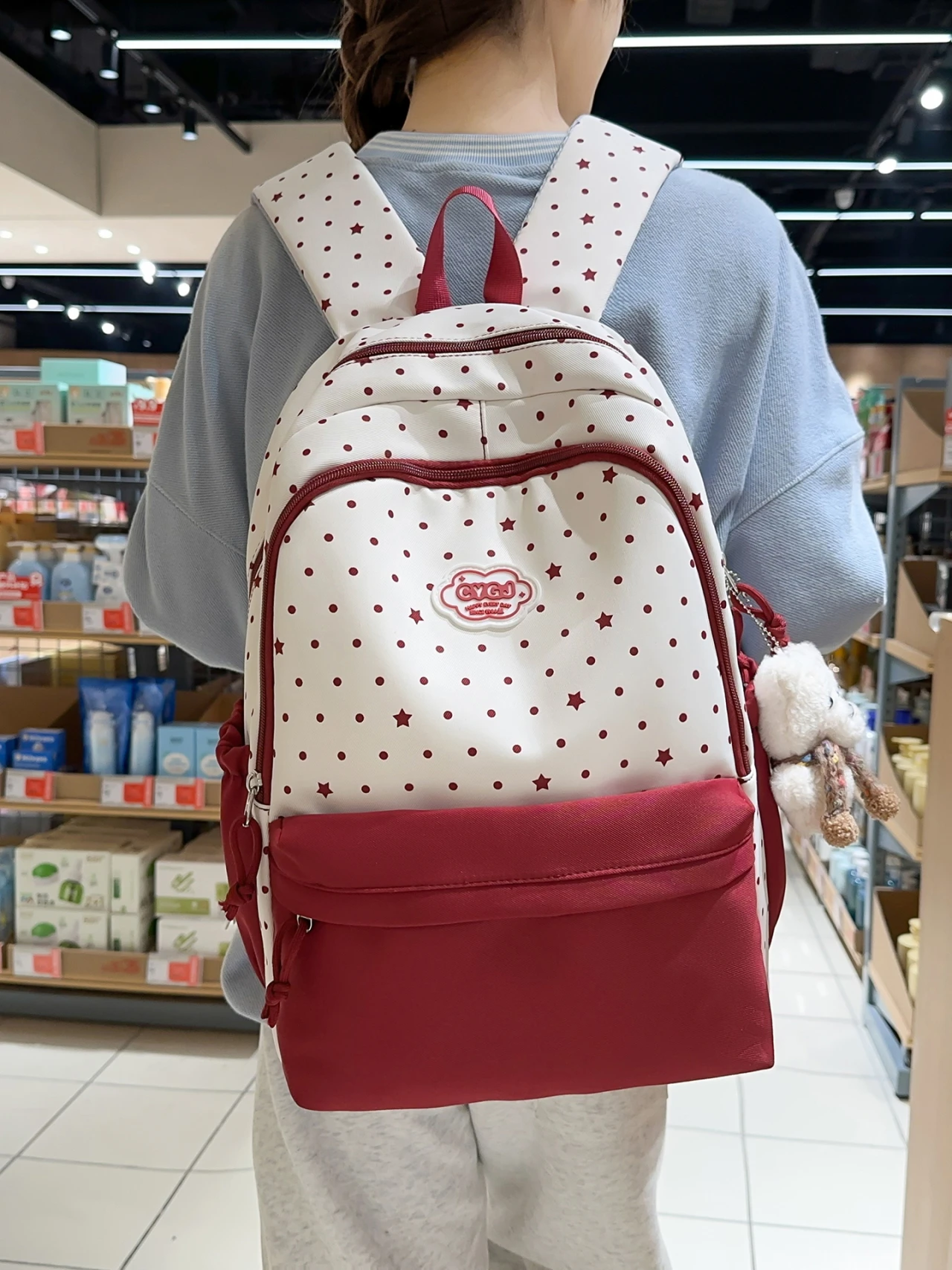 高品質大容量防水リュックサック-中学生女子向け-レッド-耐久性のあるキャンバスショルダーストラップ付きスクールバッグ
