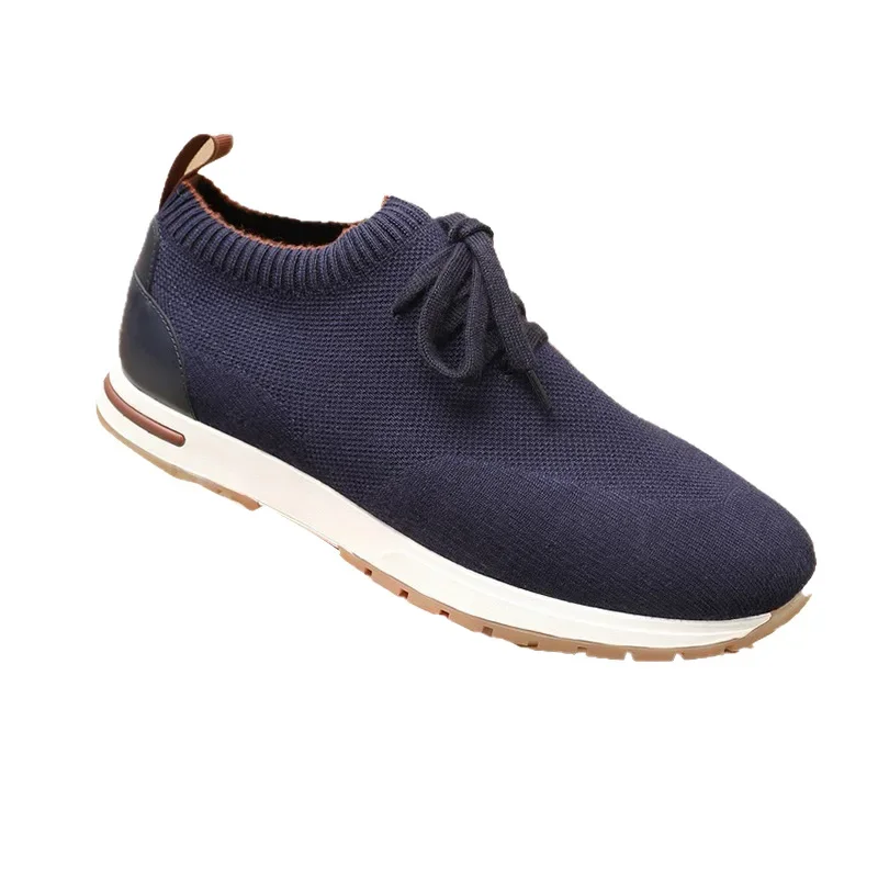 2025 otoño nuevo estilo europeo-zapatos de hombre transpirables de punto, zapatos planos sin cordones para perezosos, deportes casuales sin encaje