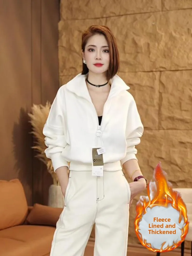 Thiened Fce Long Sve sweat à capuche femme décontracté Sle fermeture éclair Ne Design automne hiver nouveau Faion haut Streetwear