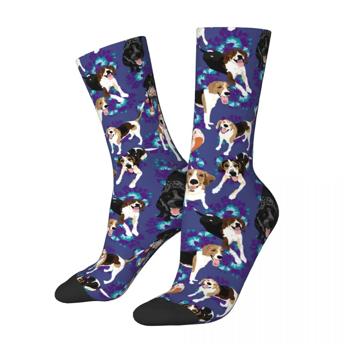 

Colorful Coonhound Floral Blue Dog Football Socks Animal Hip Hop Male Middle Tube Socks for Unisex Non-slip