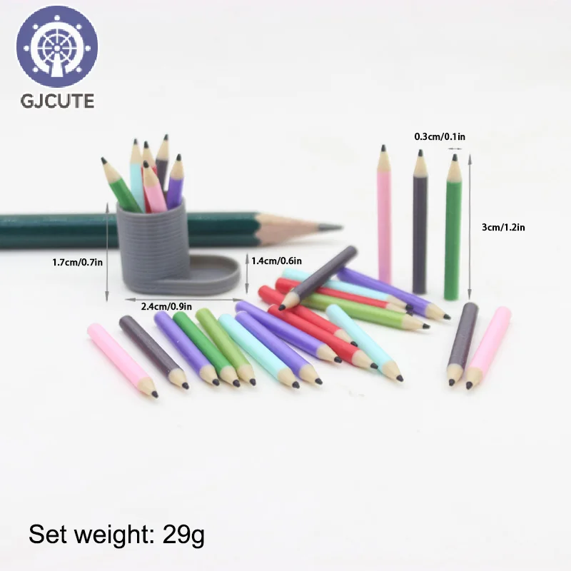 ドールハウス用おもちゃのミニチュアペンホルダーと色鉛筆セット。 1:12 スケールごっこ遊び人形家の装飾文具