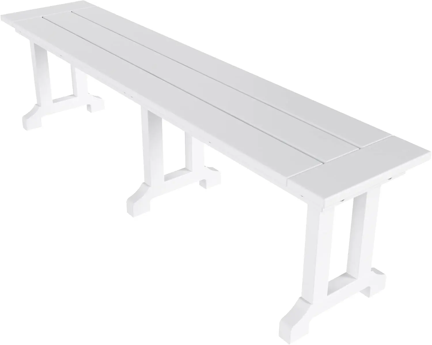 

65" Outdoor Dining Bench, All Weather Resistant Poly Lumber Patio Garden Bench Trestle Long Bench, White