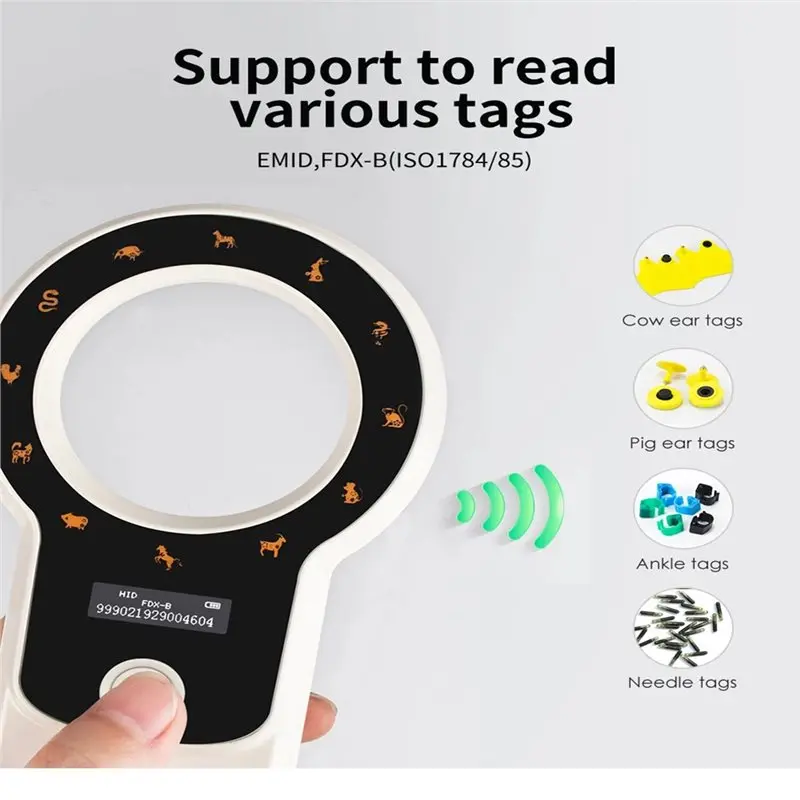 FULL-Rechargable 134.2Khz/125Khz Pet Animal Chip Puppy Chip Cow Pig Ear Tag Scanner FDX-B EMID For Animal Management