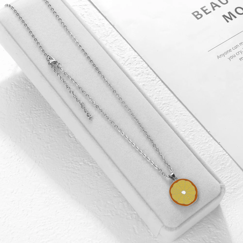 Special Alloy Pearl Lemon Slices Pendant Necklace for Women Man Daily Vacation Adjustable Silvery Chain Jewelry Annivesary Gift