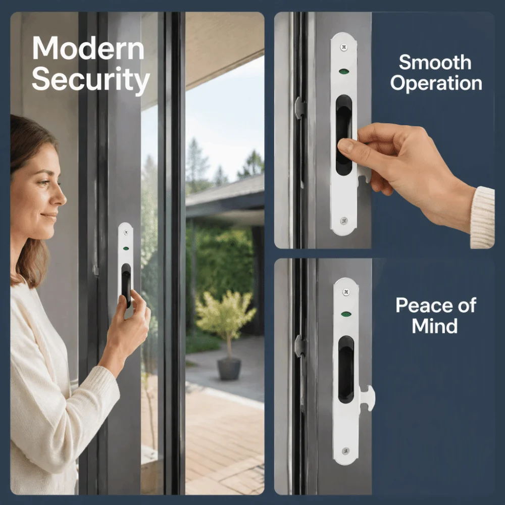 Modern Flush Mount Sliding Door Lock Keyed Lock Stainless steel Door Lock Catch Mortise Lock Handle Bathroom