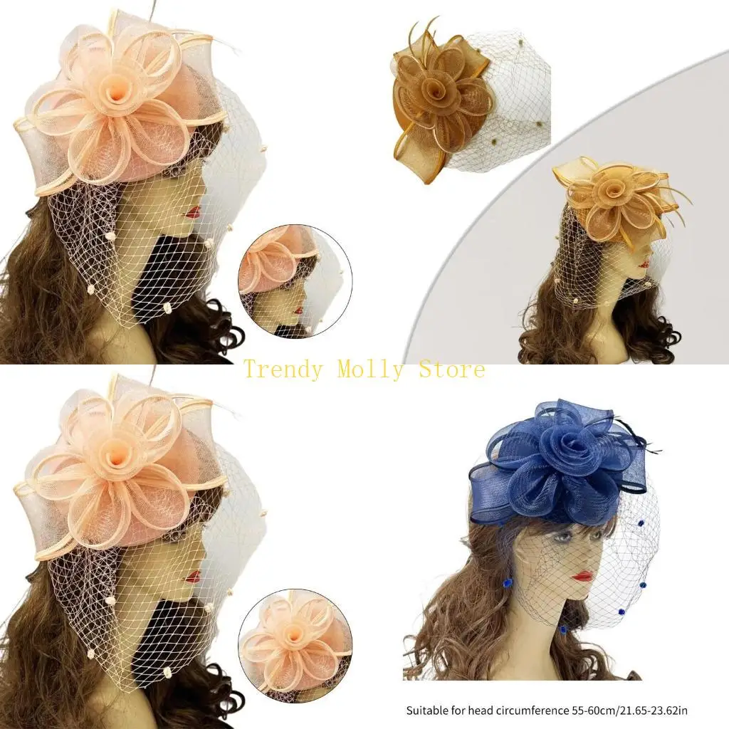 

N5KB Party Fascinator Hat Flapper Hat Заколка для волос Преувеличенная шляпа с перьями и цветами Свадебная шляпа