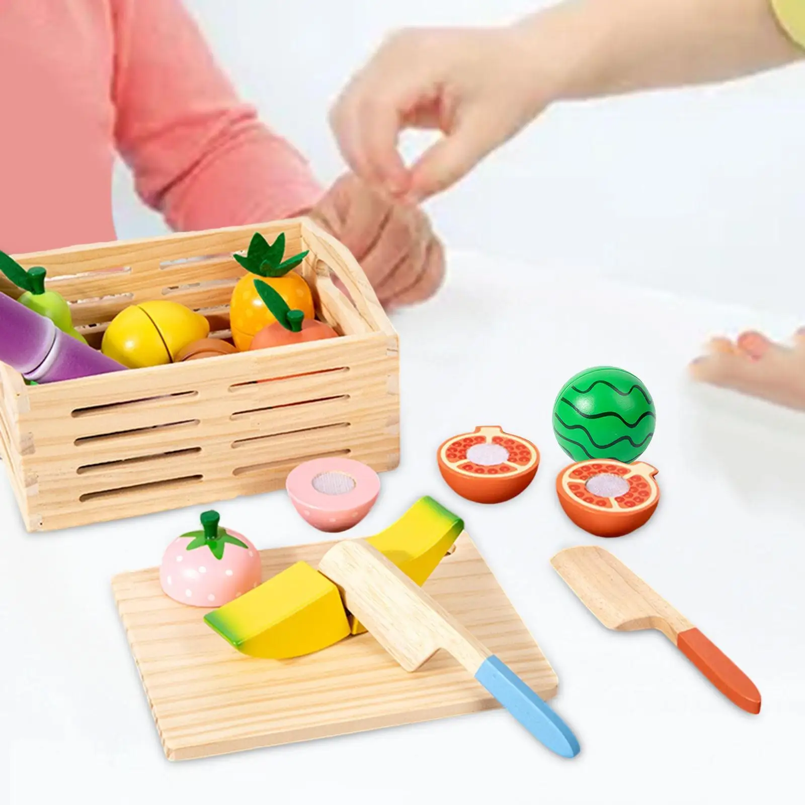 Juego de madera con comida, juego de simulación, regalo para niños y niñas, tabla de cortar de madera