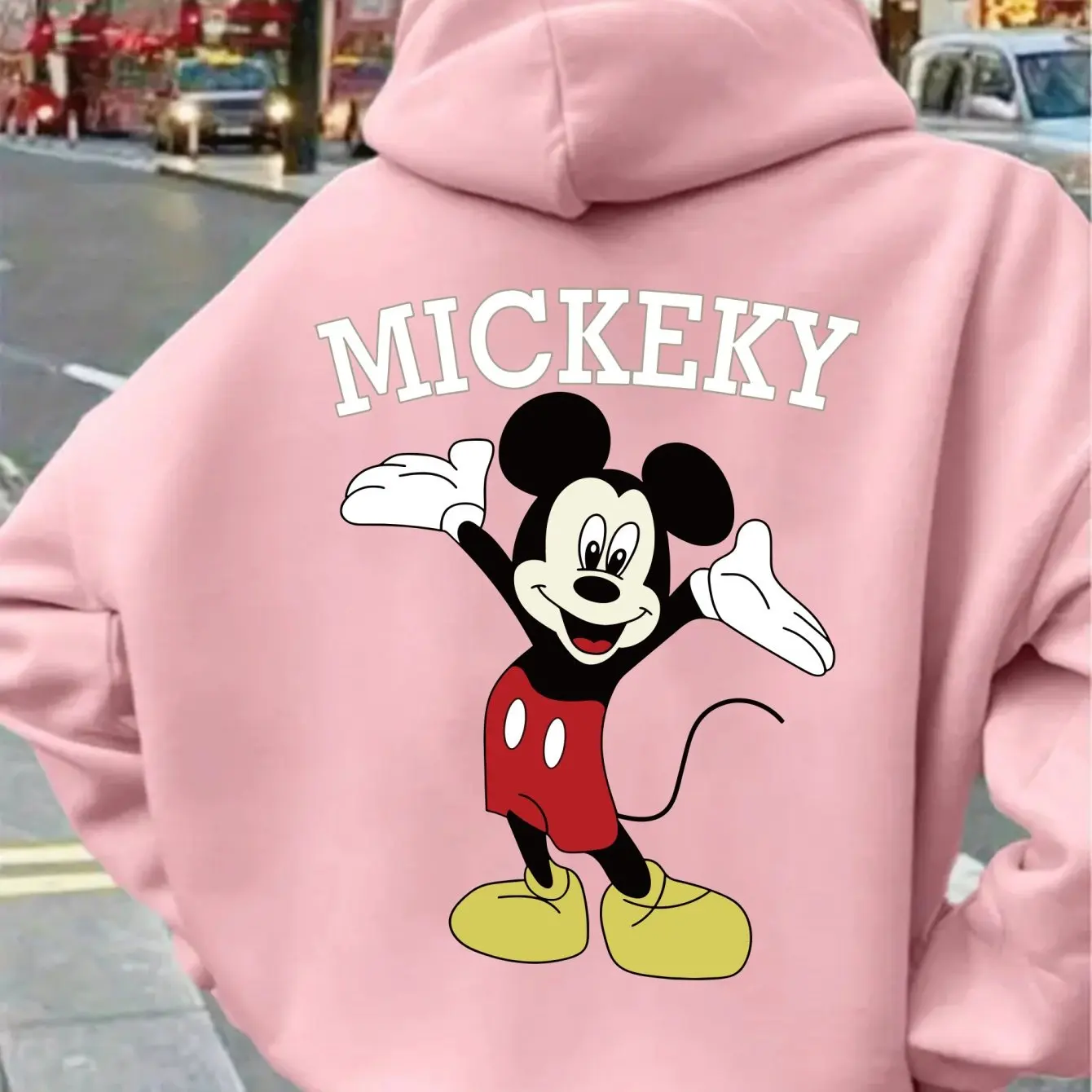 Sweat-shirt à capuche en polaire pour femmes, motif Disney Mickey Mouse, unisexe, Streetwear, surdimensionné, ample, décontracté, automne et hiver