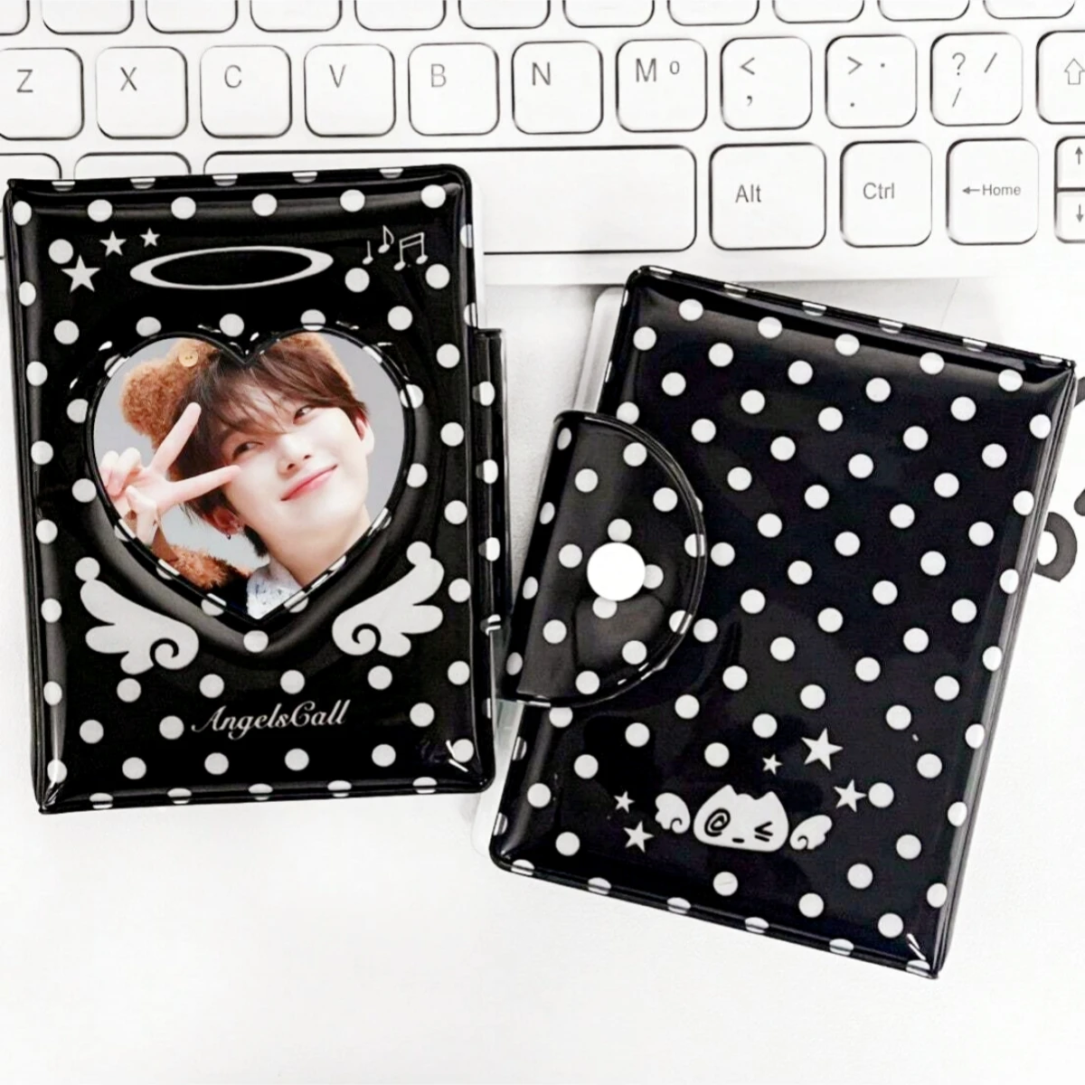 3in Photo Card Holder Cute Black Dot Angel Wings Photo Album Kpop Binder Can Be DIY Heart-Shaped Cut Out Cover Card Album, Glossy, Can Hold 32 Photo Cards Suitable for 3-3.5inch Polaroid Photo Cards - view 4