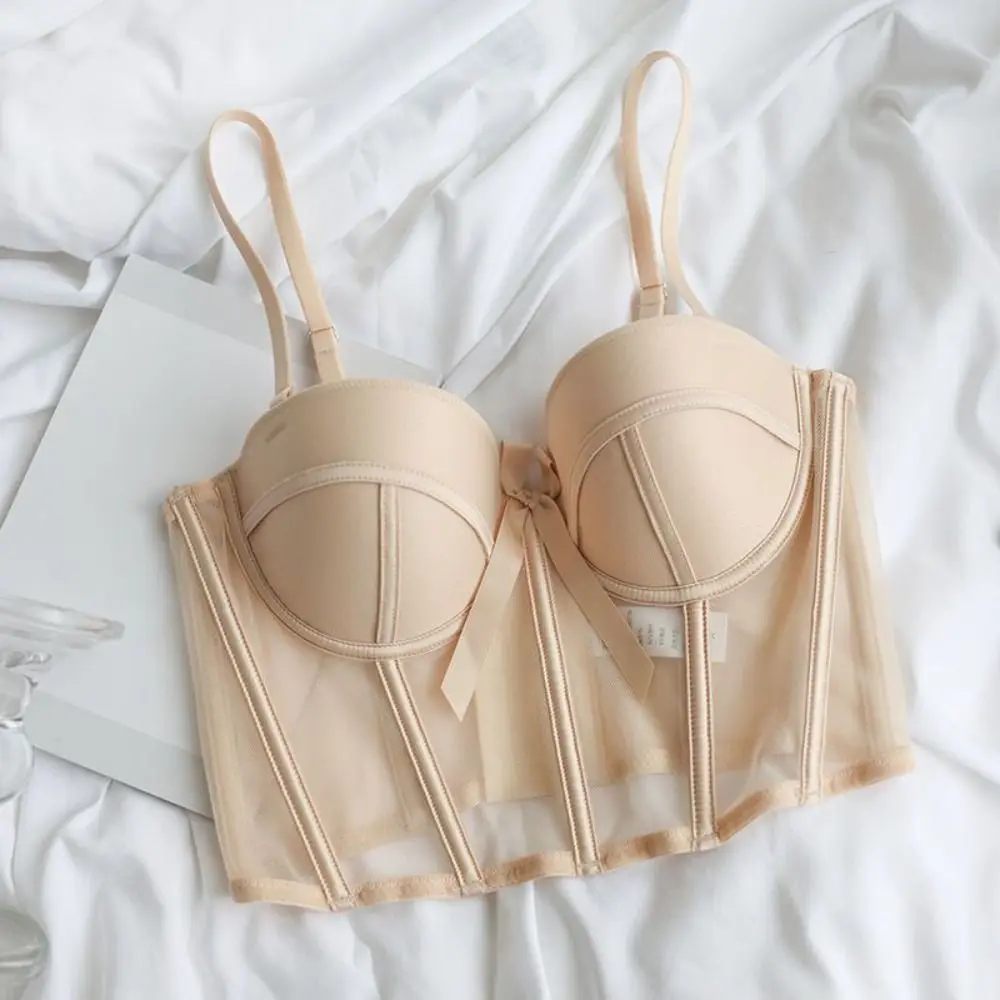 

Spicy Girl Style Thin Fishbone Vest Bras Bowknot Close-fitting Underwear for Women Seamless Shockproof Push Up Bra Party