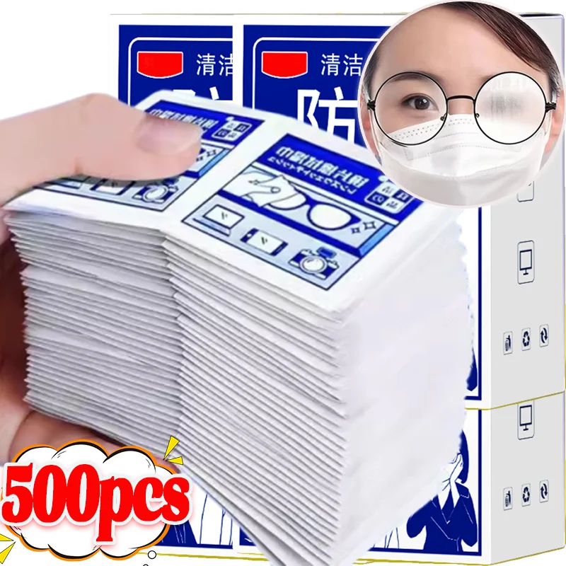 500/10 adet tek kullanımlık buğu önleyici gözlük mendilleri alkolsüz mendil temizleme Lens mendili cep telefonu ekranı Lens buğu önleyici gözlük mendilleri