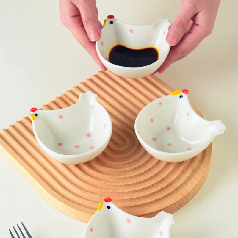 Fun Chicken Shaped Seasoning Decoration Small Dish Home Soy Sauce Vinegar Dish Ceramic Hot Pot Dipping Dish Cartoon Style