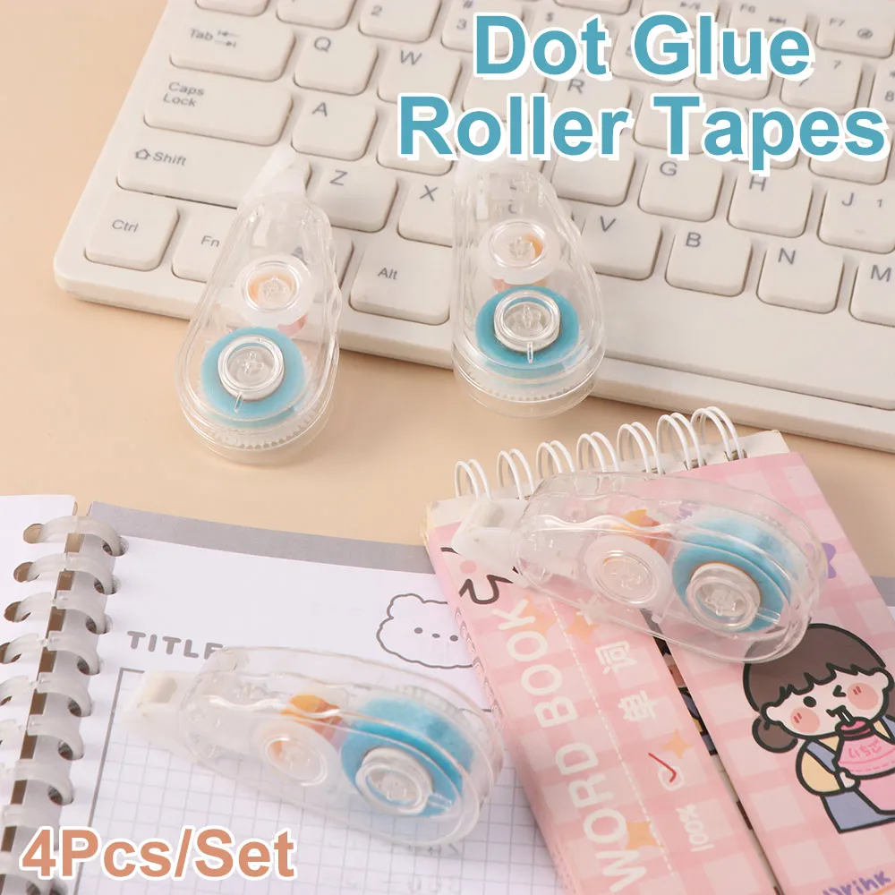 4Pcs/Set DIY Dot Glue Roller Tapes Stationery 5m Sticky Dot Glue Tapes Portable Minimalistic Roller Tape Runner Students