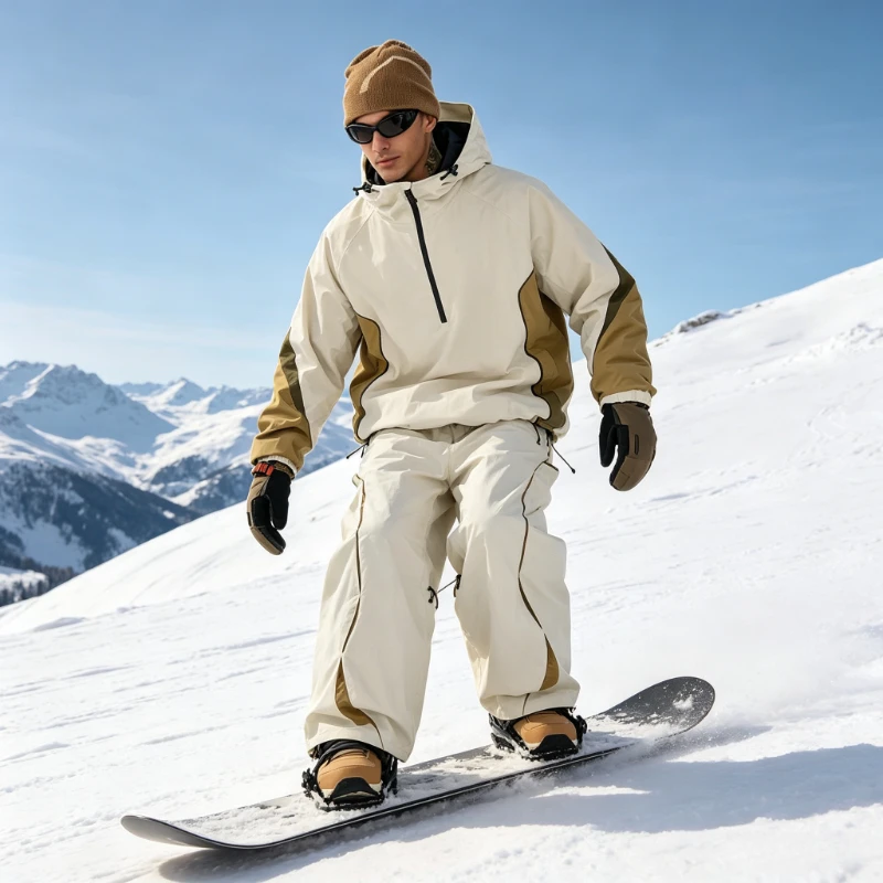 Unisex American Style Color Block Ski Suit Loose Wide Leg Jacket Pants Set Waterproof Windproof Breathable Snow Sports Winter