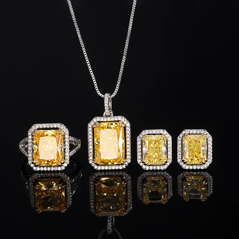 

Jewelry high-carbon diamond ice-cut yellow diamond copper inlay fashion set10*14-10*12
