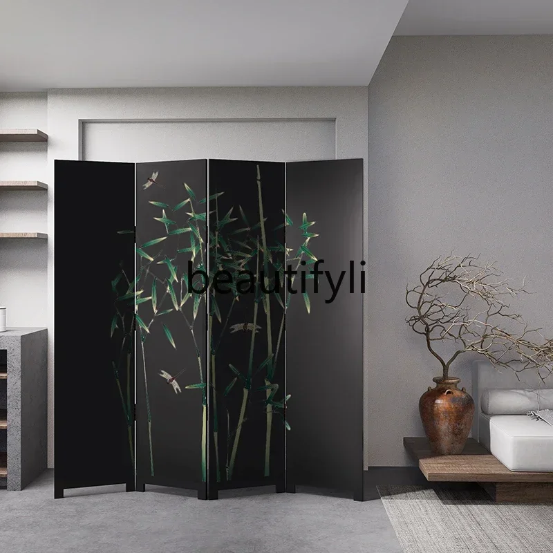 G Glass painting, solid wood screen, solid wood backplane lacquer painting, partition living room and courtyard