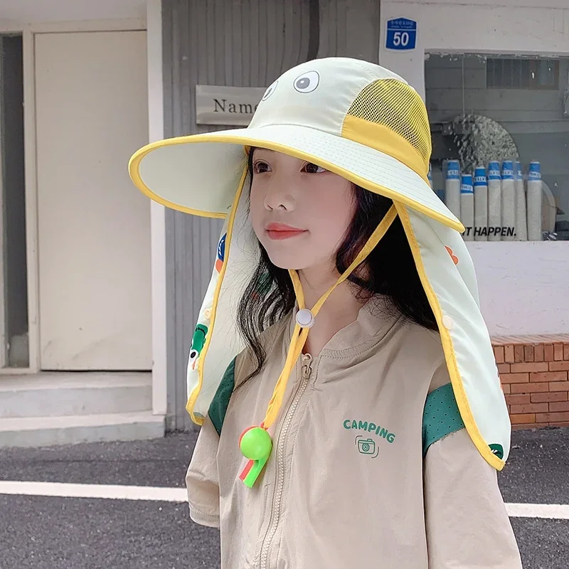 Boys Girls Sun Hat with Neck Flap Summer Outdoor Beach Caps Kids Cute Safari Hat Panama Hat 3-10 Years Old Daily Sun Protection