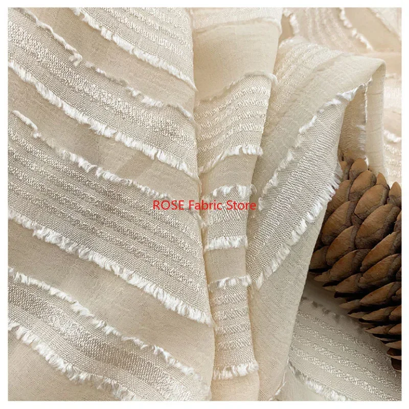 

75D Striped Jacquard Chiffon Fabric Short Tassel soft tulle Fabric for Bridal Wedding Dress, Skirt, Princess Dress,Sewing fabric