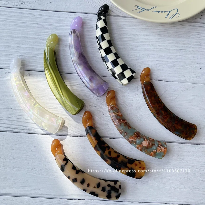 French retro curved banana clip ~ South Korea France leopard-print tortoise shell ponytail clip vertical clip back of the head h