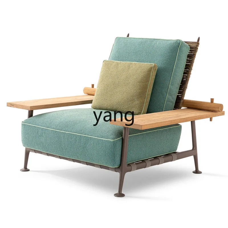 LH Outdoor Rattan Sofa Balcony Living Room Weaving Teak Rattan Art Garden Leisure Furniture