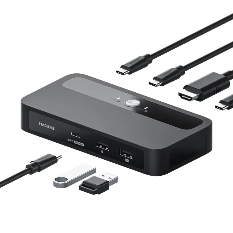 하기비스 USB C KVM 스위치 1 모니터 2 컴퓨터 4K HDMI KVM 스위치 USB 허브 PD 공유용 모니터 1개 키보드 마우스 프린터