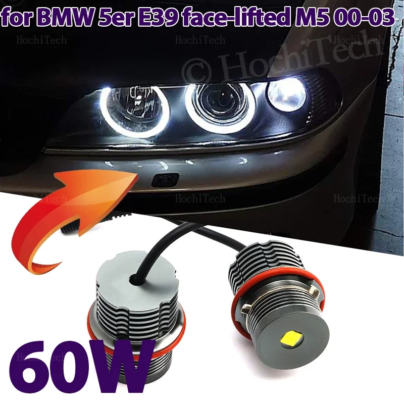 60W WhiteLED Angel Eye Halo Ring Light Auto Lighting 6000K For BMW 5 series E39 M5 face-lifted 525i 528i 530i 535i  2000-2003