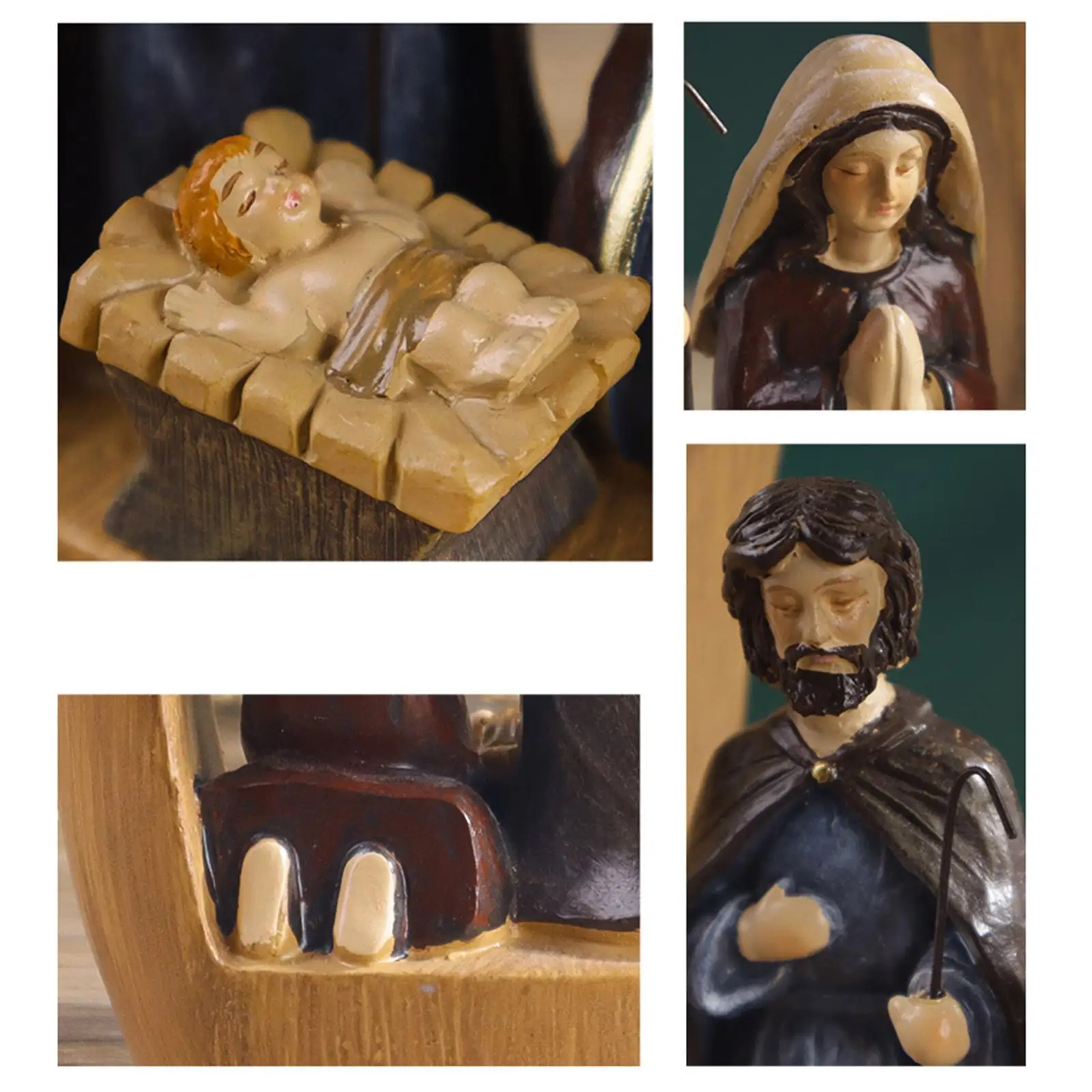 Nativity Scene Figurine Religious Gift Resin Jesus Birth Decoration Tabletop Sculpture for Home Indoor Desk Office Bookshelf