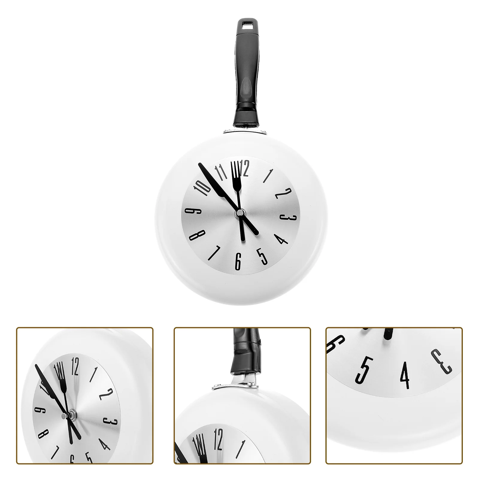 Round Basic Clocks Pan Wall Griddle Hanging Adorn Stainless Steel Frying Office Flat Skillet