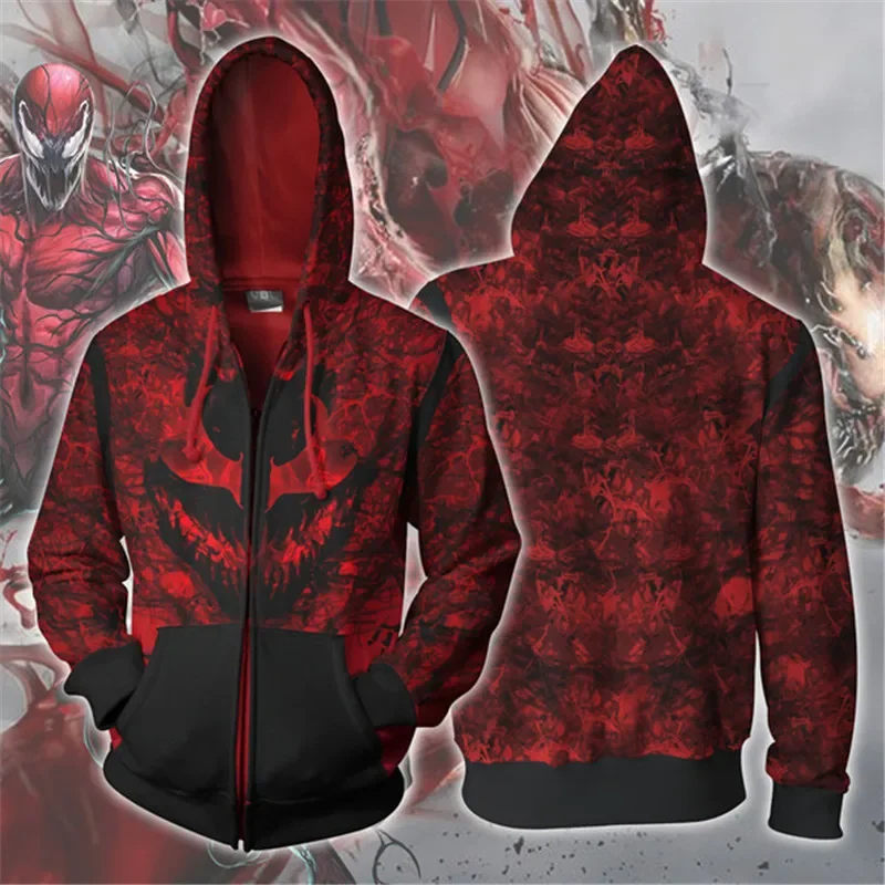 Men and Women Zip Up Hoodies Venom Spiderman 3d Print Hooded Jacket Mravel 4 Movie Anti-hero Sweatshirt  Streetwear Costume