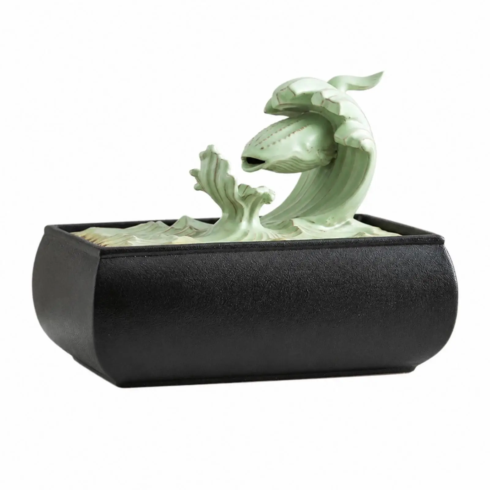 Tabletop Ceramic Water Fountain with Wave Relief Decorative Art for Desk USB Pump Quiet Operation