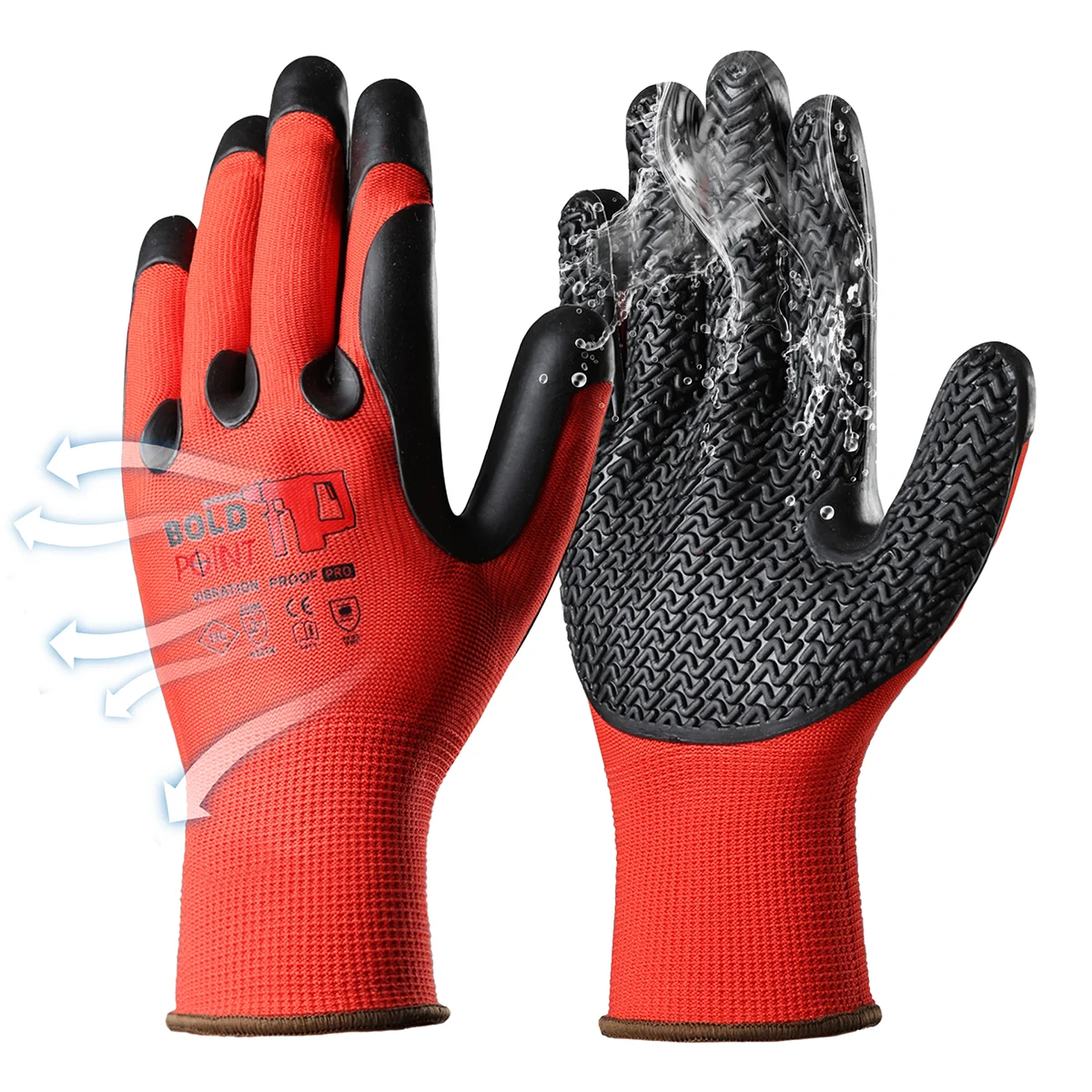 1 Pair Durable Rubber Palm Gloves, High Grip, Thumb Reinforcement, Shock-Absorbing, Waterproof, Breathable - Work Essential