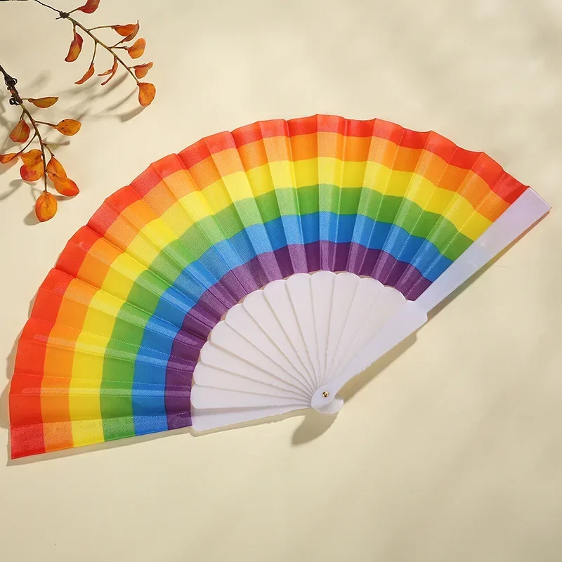 Rainbow Folding Fan 21cm Manual Folding Dance Fan Bamboo Decorative Hand Fan For Party Decoration