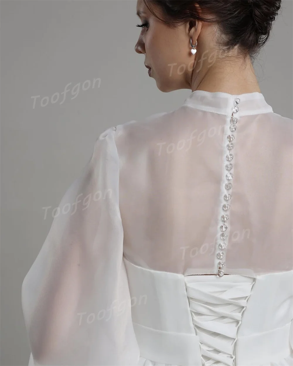 Toofgon สาย Organza ที่กําหนดเองชุดแต่งงานเจียมเนื้อเจียมตัวยาวพัฟแขนชุดแต่งงานเจ้าสาวการถ่ายภาพชุด